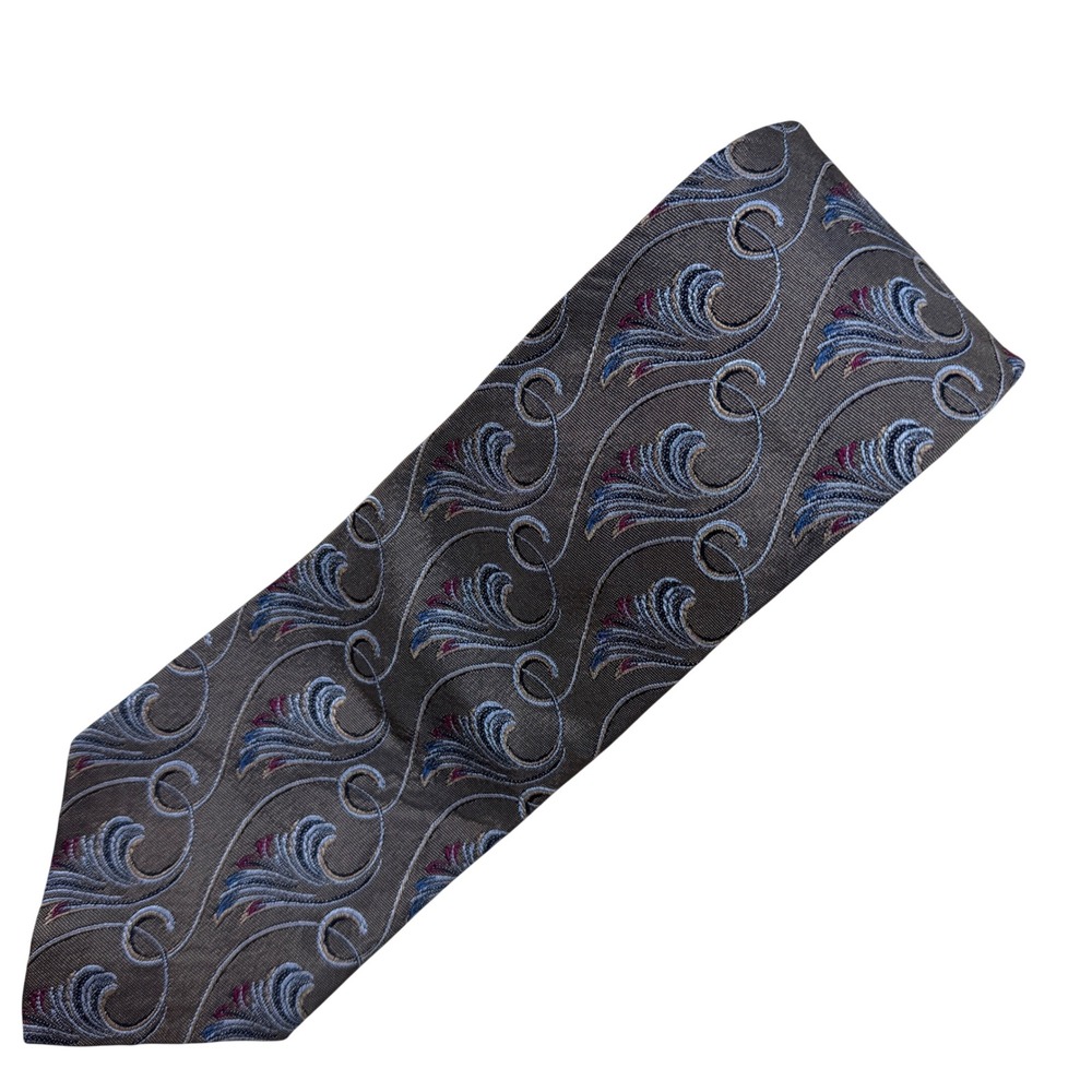 Vintage‎ Christian Dior Monsieur Silk Tie Brown Blue Scroll Floral Made In USA